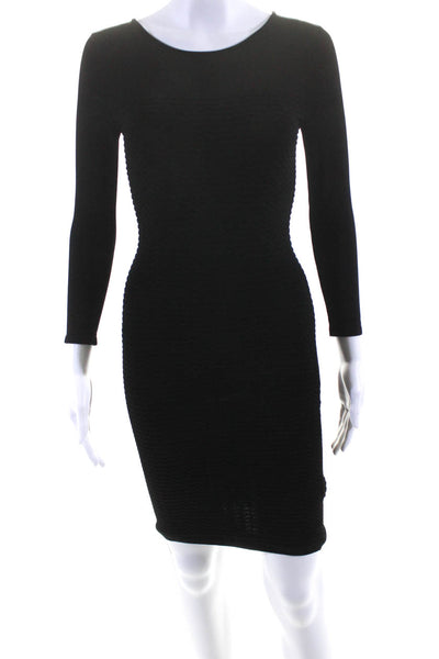 Cynthia Rowley Womens Textured Long Sleeves Body Con Dress Black Size 2