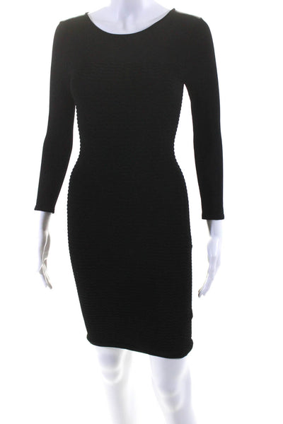 Cynthia Rowley Womens Textured Long Sleeves Body Con Dress Black Size 2