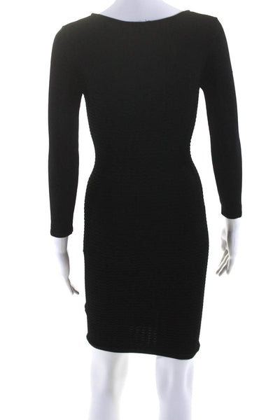 Cynthia Rowley Womens Textured Long Sleeves Body Con Dress Black Size 2