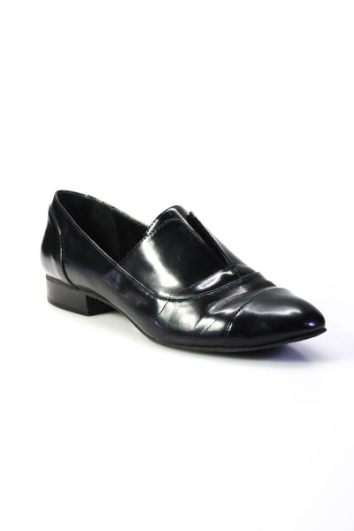 Calvin Klein Womens Patent Leather Cap Toe Low Heel Tuxedo Loafers Black Size 7M