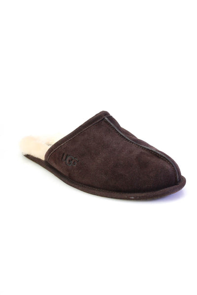 Ugg Mens Suede Sheepskin Lined Open Back Mules Slip On Slippers Brown Size 14