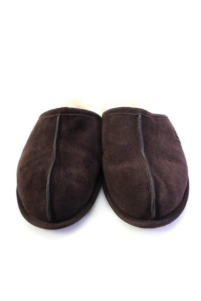 Ugg Mens Suede Sheepskin Lined Open Back Mules Slip On Slippers Brown Size 14