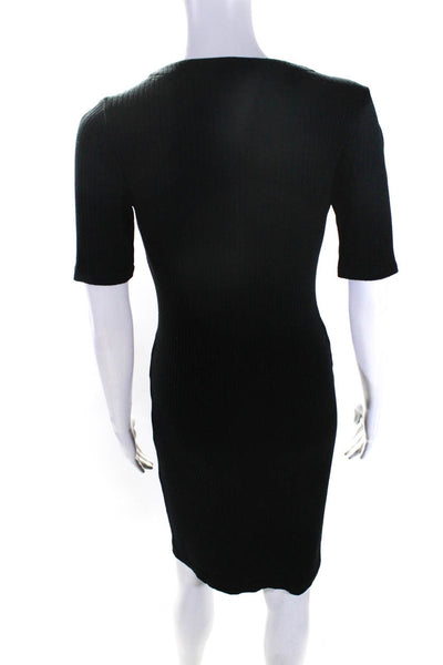 Reformation Womens Ribbed Knit V Neck Midi Shirt Sheath Dress Black Size Small