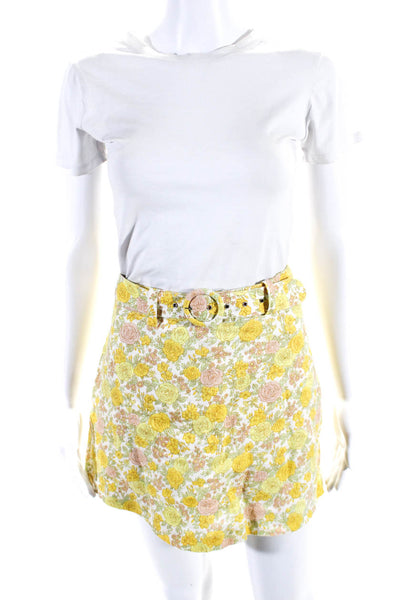 Faithfull The Brand Womens Yellow Linen Floral Belt High Rise Short Size 6