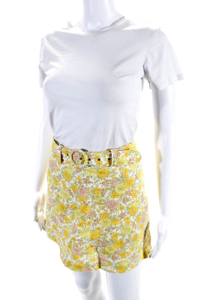 Faithfull The Brand Womens Yellow Linen Floral Belt High Rise Short Size 6