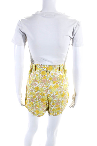 Faithfull The Brand Womens Yellow Linen Floral Belt High Rise Short Size 6