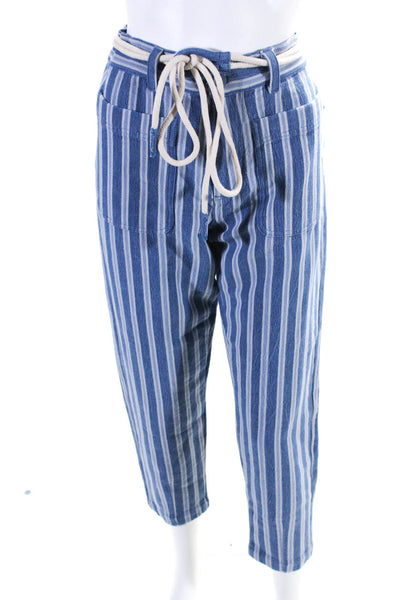 Joie Women's Button Closure Belted Pockets Straight Leg Ankle Pant Stripe Size 4