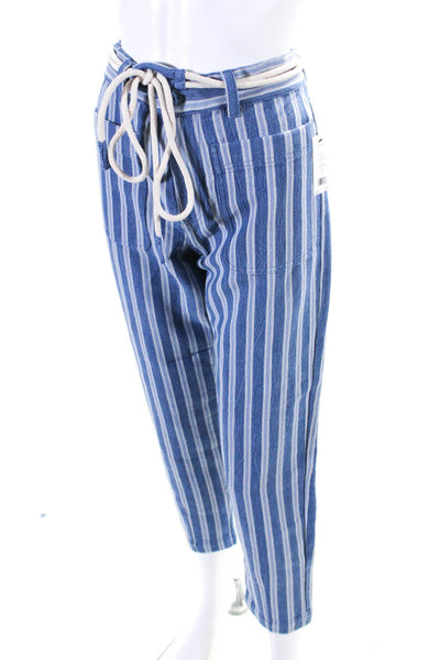 Joie Women's Button Closure Belted Pockets Straight Leg Ankle Pant Stripe Size 4