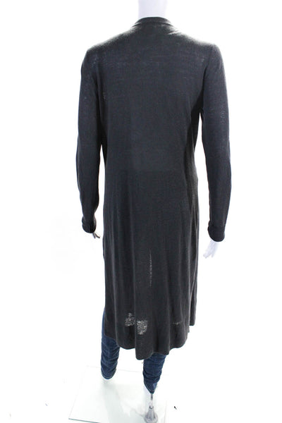 Rachel Zoe Womens Linen Blend Open Front Longline Cardigan Sweater Gray Size M