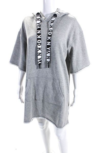 DKNY Sport Womens Cotton Blend Front Pocket Pullover Hoodie Dress Gray Size M