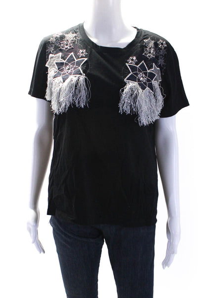 Just Cavalli Womens Cotton Embroidered Short Sleeve T-Shirt Top Black Size L