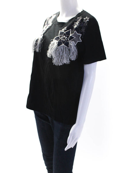 Just Cavalli Womens Cotton Embroidered Short Sleeve T-Shirt Top Black Size L