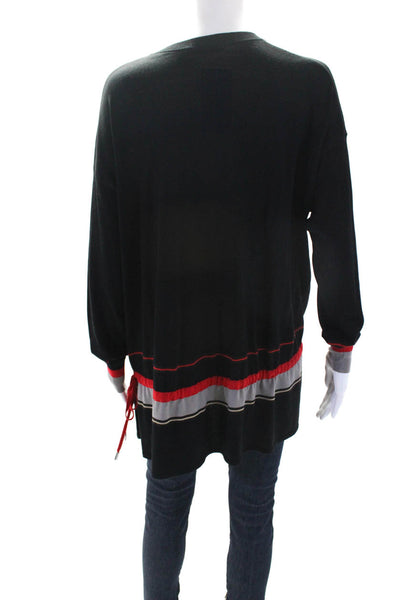 Givenchy Womens Wool Knit Striped Drawstring Long Sleeve Top Black Size XS