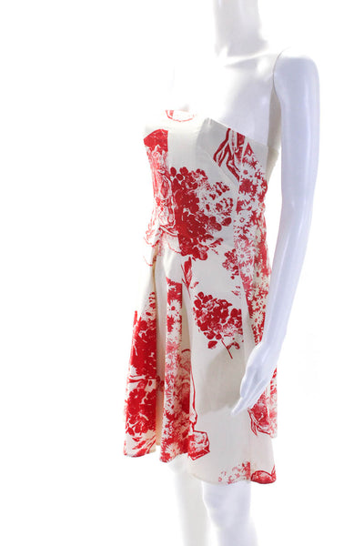 Stella McCartney Womens Silk Floral Strapless Fit + Flare Dress Beige Size 38