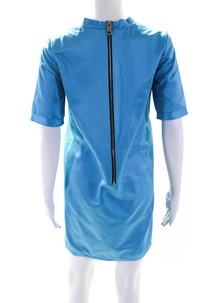 Burberry Prorsum Womens Round Neck Short Sleeve Zip Up Dress Blue Size 38