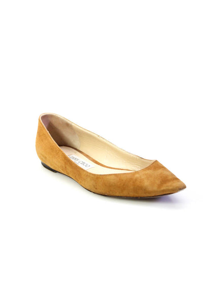 Jimmy Choo Womens Caramel Suede Leather Pointed Toe Ballet Flats Shoes Size 7