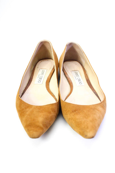 Jimmy Choo Womens Caramel Suede Leather Pointed Toe Ballet Flats Shoes Size 7