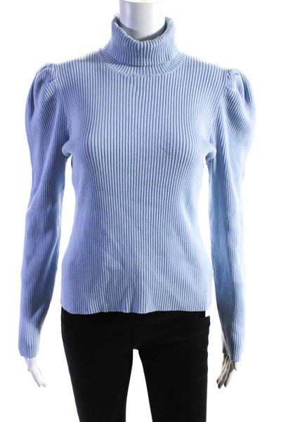 525 America Women's Turtleneck Long Sleeves Ribbed Pullover Sweater Blue Size L