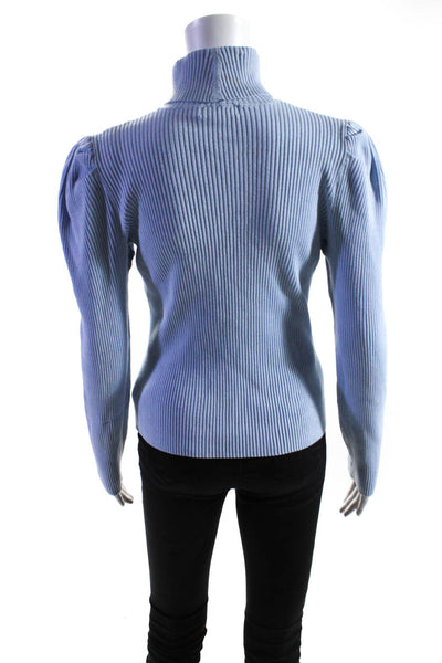 525 America Women's Turtleneck Long Sleeves Ribbed Pullover Sweater Blue Size L