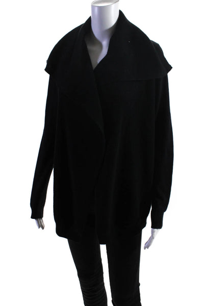 Theory Women's Collar Long Sleeves Open Front Cardigan Sweater Black Size S