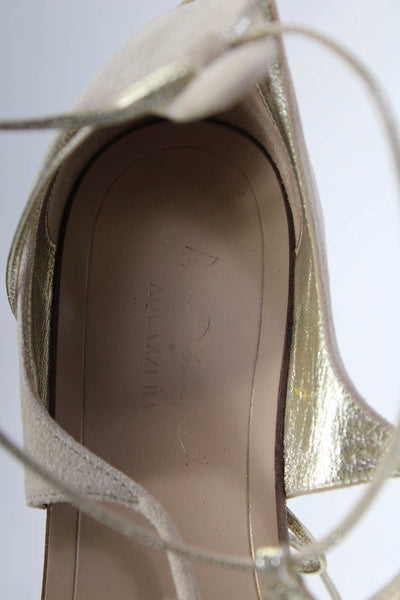 Aquazzura Womens Gold Beige Embellished T-Strap Flats Sandals Shoes Size 7.5