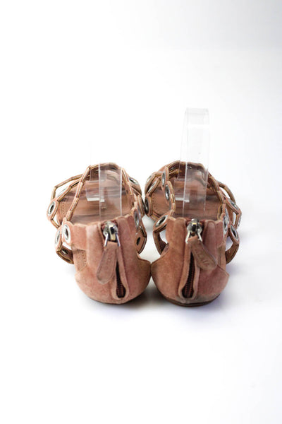 Alaia Womens Mauve Grommet Detail Zip Ankle Strap Flats Sandals Shoes Size 7