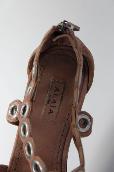 Alaia Womens Mauve Grommet Detail Zip Ankle Strap Flats Sandals Shoes Size 7