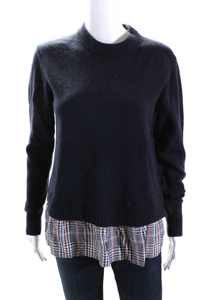 Joseph Womens Wool Silk Plaid Layered Long Sleeve Pullover Sweater Blue Size M