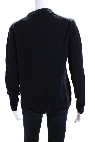 Joseph Womens Wool Silk Plaid Layered Long Sleeve Pullover Sweater Blue Size M