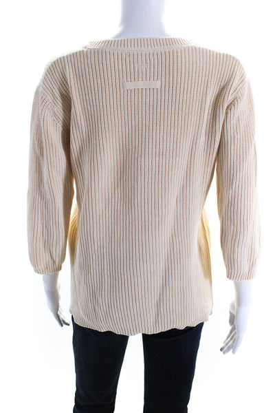 Tyler Boe Womens Cotton V Neck Ribbed Knit Zipper Trim Sweater Beige Size 8