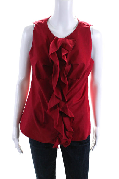 Walter Voulaz Womens Cotton Sleeveless Button Down Ruffle Blouse Red Size 44