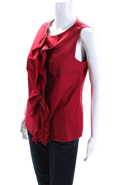 Walter Voulaz Womens Cotton Sleeveless Button Down Ruffle Blouse Red Size 44
