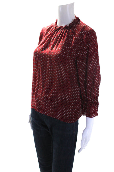 Frame Womens Silk Heart Polka Dot 3/4 Sleeved Round Neck Blouse Red Black Size S