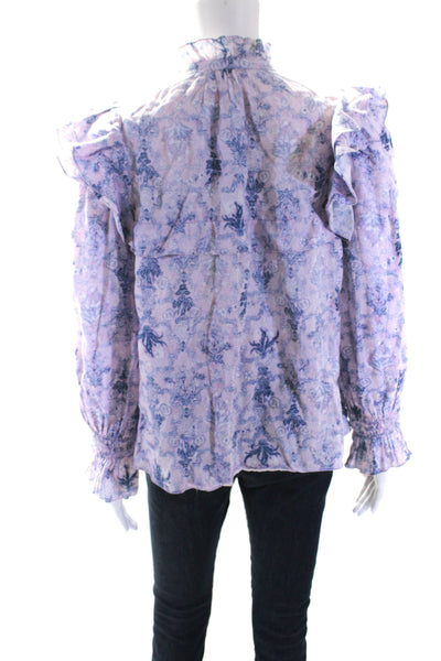Etoile Isabel Marant Womens Floral Ruffled Button Down Shirt Pink Blue Size 40