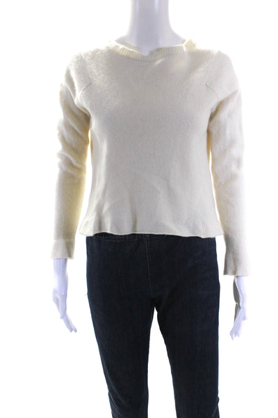 360 Cashmere Womens Cashmere Long Sleeved Pullover Cropped Sweater Beige Size S