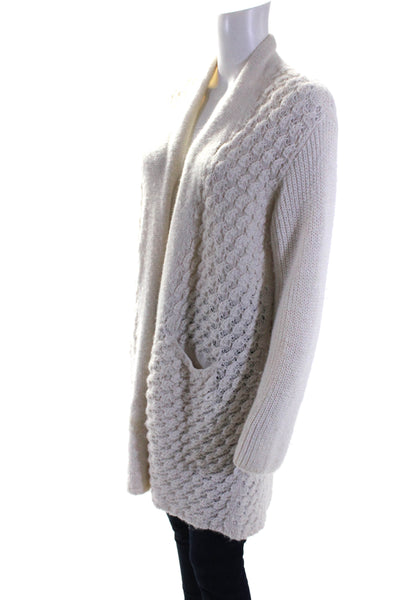 Skin Womens Thick Knit Open Front Pocket Long Sleeved Cardigan Cream Size XS