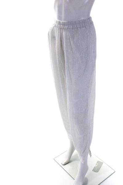 Suzie Kondi Womens White Silver Striped High Rise Straight Leg Pants Size S
