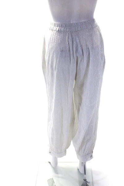 Suzie Kondi Womens White Silver Striped High Rise Straight Leg Pants Size S