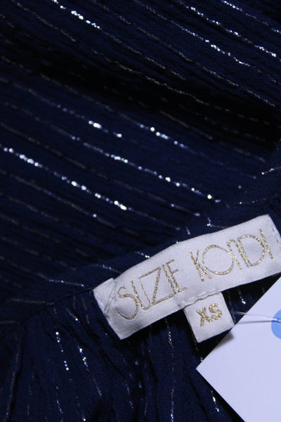 Suzie Kondi Womens Navy Blue Silver Striped Besa Tie Shoulder Jumpsuit Size XS
