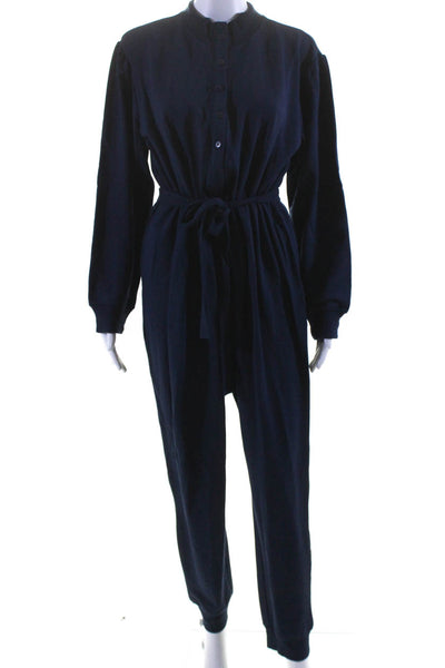 Z Supply Womens Long Sleeved  Buttoned Tied Waist Jumpsuit Navy Blue Size L