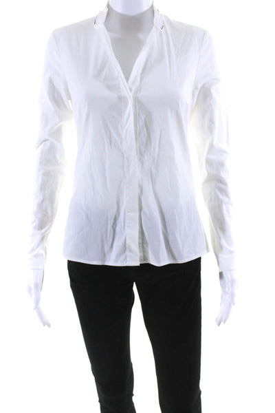 Peserico Womens Covered Placket Buttoned Long Sleeve Blouse White Size EUR38