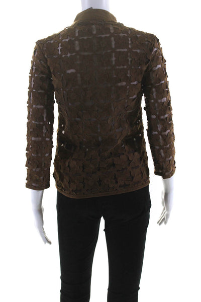 In Transit 2 Womens Leather Mesh Embroidered Hook & Loop Blouse Brow Size XS