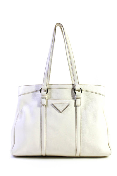Prada Womens White Leather Tri-Compartment Shoulder Bag Handbag
