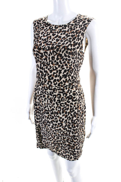 Steven Alan Womens Animal Print Round Neck Sleeveless Blouse Top Beige Size M