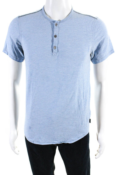 John Varvatos Star USA Mens Cotton Blend Short Sleeve Henley T-Shirt Blue Size S