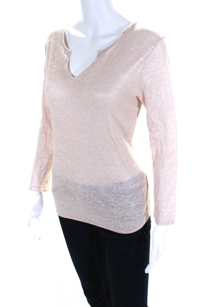 Gerard Darel Womens Metallic Long Sleeve Soft V-Neck Shirt Top Light Pink Size 2