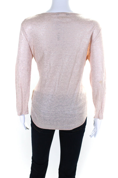 Gerard Darel Womens Metallic Long Sleeve Soft V-Neck Shirt Top Light Pink Size 2