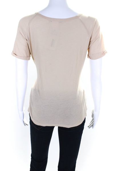 Gerard Darel Womens Silk Charmeuse Knotted Boat Neck Short Sleeve Top Tan Size 2