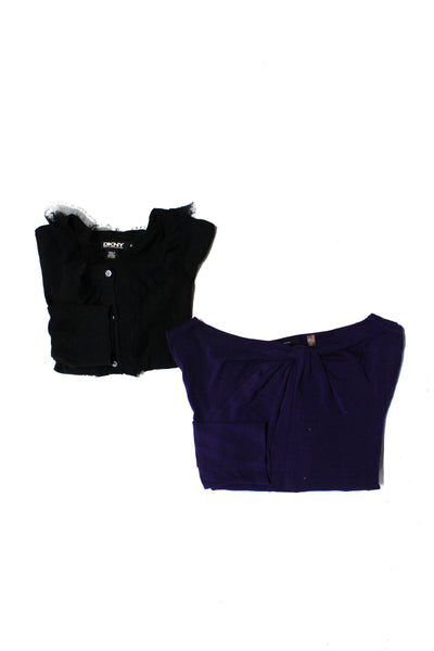 Elie Tahari DKNY Womens Knit Top Cardigan Sweater Top Purple Black Size M Lot 2