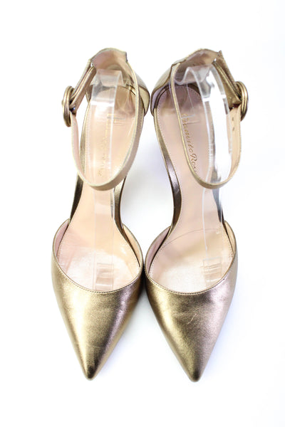 Gianvito Rossi Womens Leather Ankle Strap Pointed Toe Pumps Gold Size 39.5 9.5